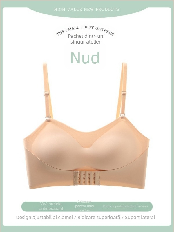 Sutien fără bretele, cupă 3/4, cupe modelate subțire, fără inele metalice, material nylon