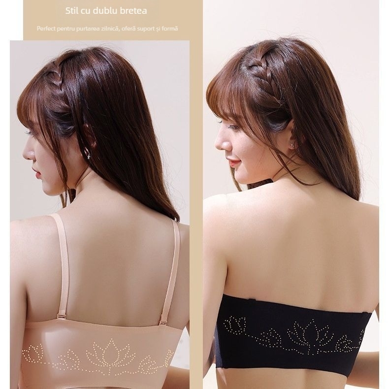 Sutien fără bretele, cupă 3/4, cupe modelate subțire, fără inele metalice, material nylon