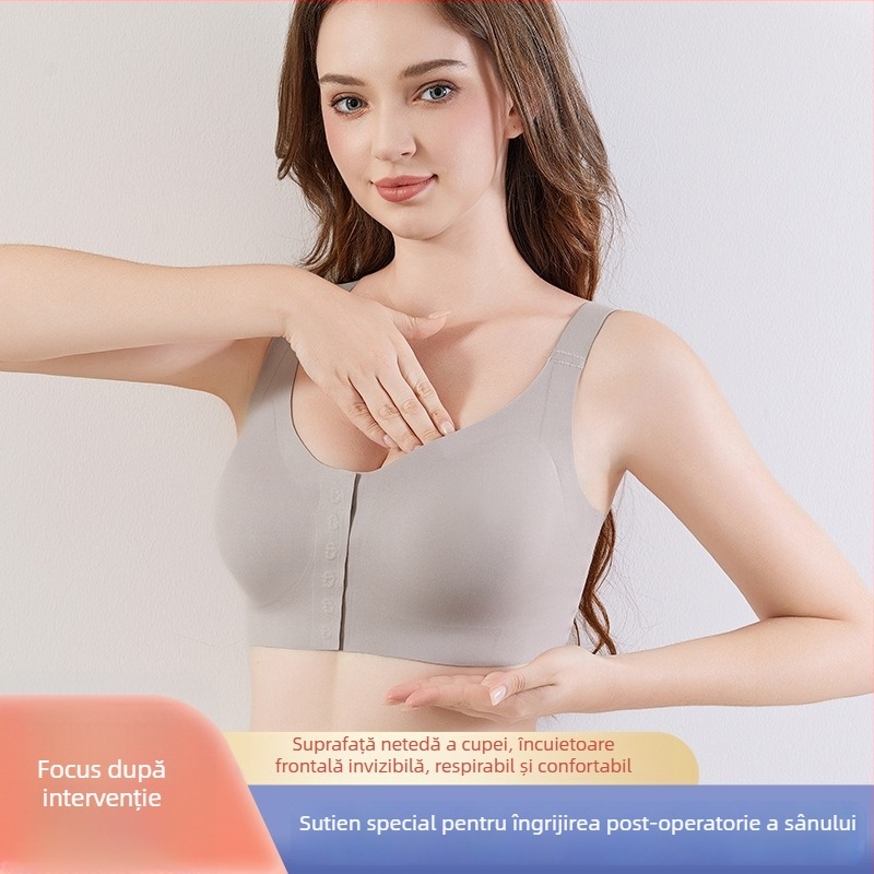 Sutien post-mastectomie cu închidere frontală, cupă completă, cupe subțiri modelate, nailon, fără inele metalice