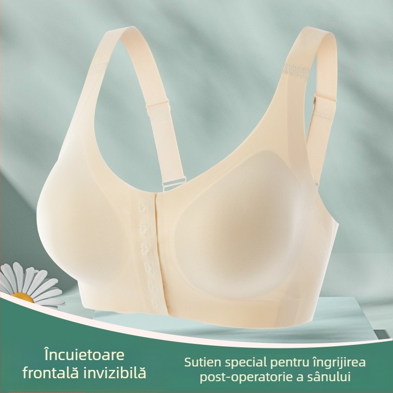 Sutien post-mastectomie cu închidere frontală, cupă completă, cupe subțiri modelate, nailon, fără inele metalice