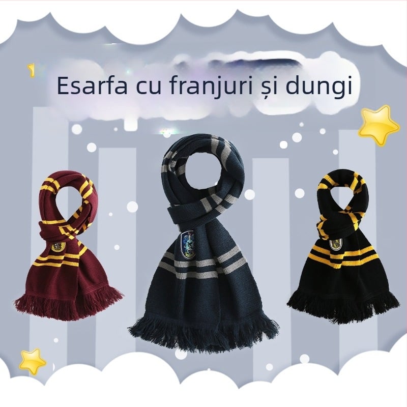Șal din fibră acrilică/lână artificială, model cu dungi, țesătură warp, stil japonez-coreean, iarnă