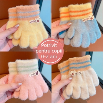 Mănuși de iarnă pentru copii, design desen animat, degete separate, unisex, calde pentru 3–6 ani