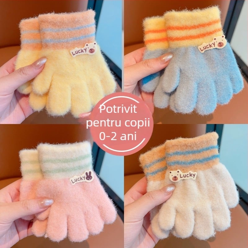 Mănuși de iarnă pentru copii, design desen animat, degete separate, unisex, calde pentru 3–6 ani