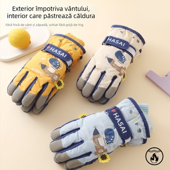 Mănuși de schi pentru copii - căptuite cu fleece, anti-derapare, compatibile cu ecranul tactil, cu degete separate, pentru 7–12 ani