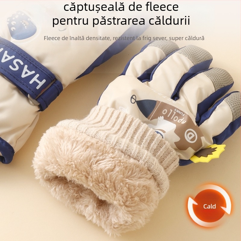 Mănuși de schi pentru copii - căptuite cu fleece, anti-derapare, compatibile cu ecranul tactil, cu degete separate, pentru 7–12 ani