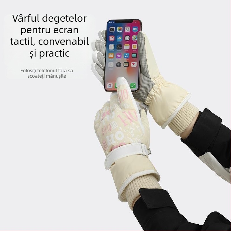 Mănuși de schi din lână, unisex, încălzire, design cu degete separate, stil drăguț, potrivite pentru 6–50 de ani
