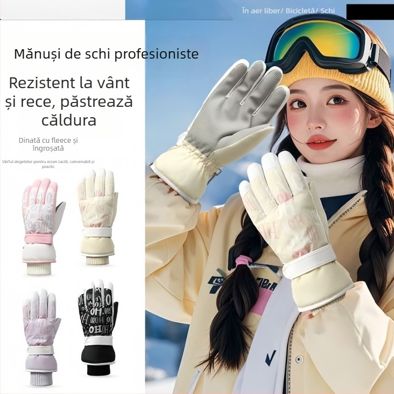 Mănuși de schi din lână, unisex, încălzire, design cu degete separate, stil drăguț, potrivite pentru 6–50 de ani