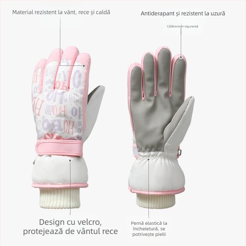 Mănuși de schi din lână, unisex, încălzire, design cu degete separate, stil drăguț, potrivite pentru 6–50 de ani