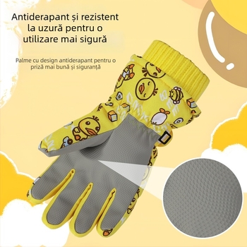 Mănuși pentru copii de iarnă cu cinci degete, stil Cartoon – impermeabile, rezistente la vânt, antiderapante, ecran tactil, călduroase