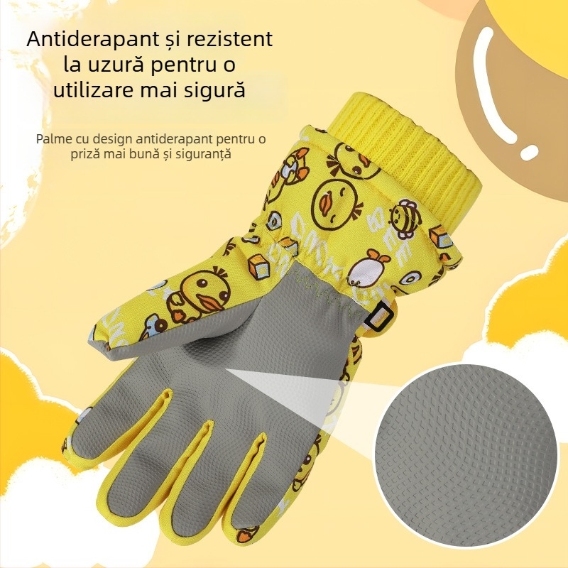 Mănuși pentru copii de iarnă cu cinci degete, stil Cartoon – impermeabile, rezistente la vânt, antiderapante, ecran tactil, călduroase