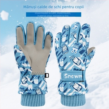 Mănuși de iarnă pentru copii, pentru schi, calde, rezistente la vânt, impermeabile, cu suprafață antiderapantă și căptușite cu fleece