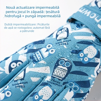 Mănuși de iarnă pentru copii, pentru schi, calde, rezistente la vânt, impermeabile, cu suprafață antiderapantă și căptușite cu fleece