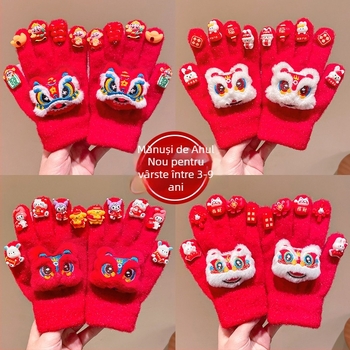 Mănuși tricotate din catifea pentru copii, cu cinci degete, iarnă, unisex, vârsta 3–12 ani, stil chinezesc