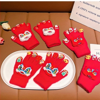 Mănuși tricotate din catifea pentru copii, cu cinci degete, iarnă, unisex, vârsta 3–12 ani, stil chinezesc
