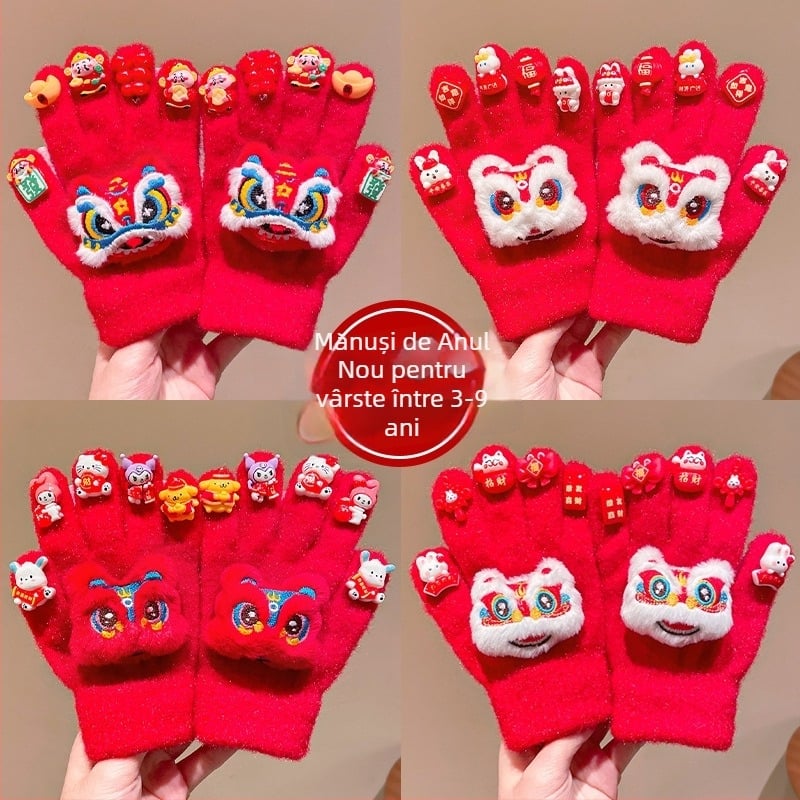 Mănuși tricotate din catifea pentru copii, cu cinci degete, iarnă, unisex, vârsta 3–12 ani, stil chinezesc