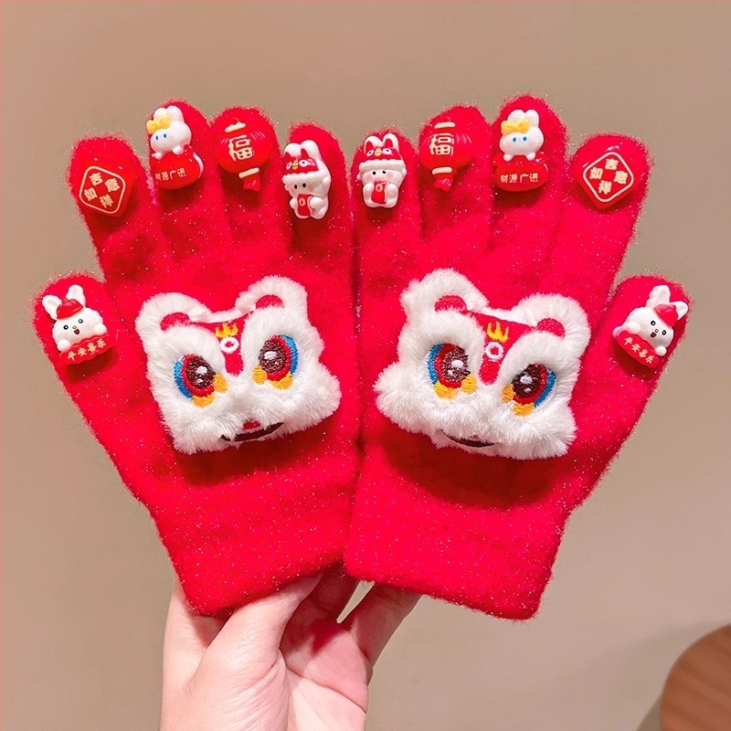 Mănuși tricotate din catifea pentru copii, cu cinci degete, iarnă, unisex, vârsta 3–12 ani, stil chinezesc