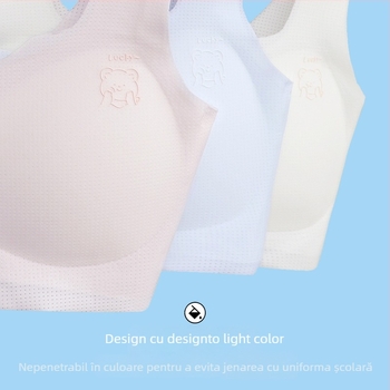 Vestă pentru copii din nylon, cu cupe din bumbac, cupă completă, 12–15 ani, bretele fixe duble, respirabilă și absorbantă a transpirației