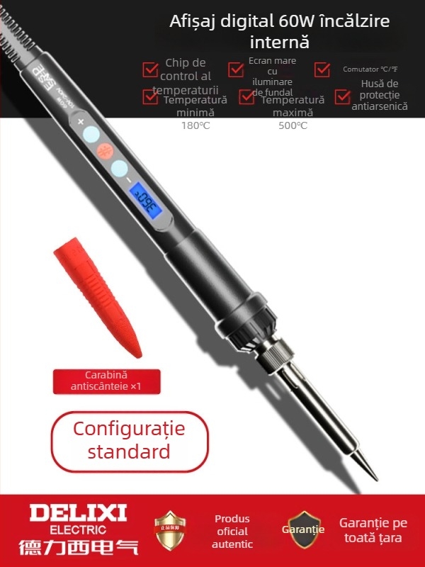 Delixi Fier de lipit cu încălzire internă – set pentru uz casnic, temperatură reglabilă, element de încălzire ceramic, pentru lipire, dezlipire и pyrogravură