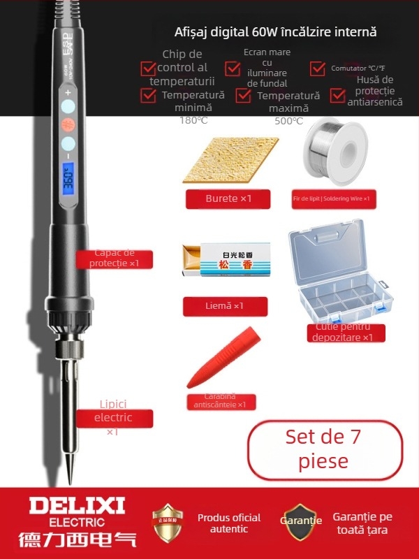 Delixi Fier de lipit cu încălzire internă – set pentru uz casnic, temperatură reglabilă, element de încălzire ceramic, pentru lipire, dezlipire и pyrogravură