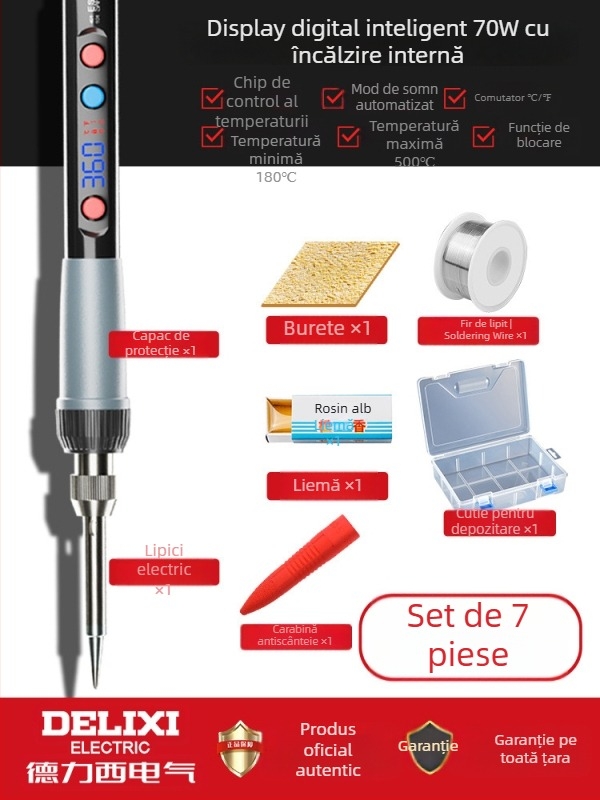 Delixi Fier de lipit cu încălzire internă – set pentru uz casnic, temperatură reglabilă, element de încălzire ceramic, pentru lipire, dezlipire и pyrogravură