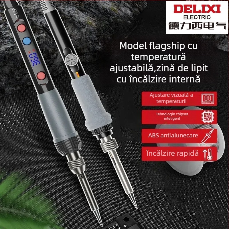 Delixi Fier de lipit cu încălzire internă – set pentru uz casnic, temperatură reglabilă, element de încălzire ceramic, pentru lipire, dezlipire и pyrogravură