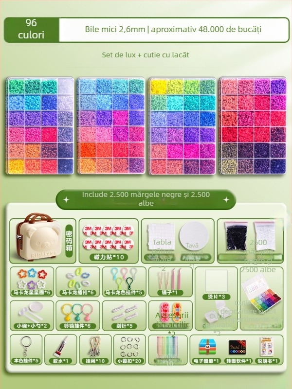 Kit DIY cu mărgele Perler – Puzzle 3D handmade pentru a alina plictiseala; dezvoltă abilități mentale, coordonarea mână-ochi și dezvoltare senzorială