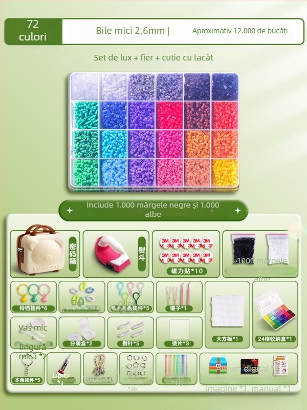 Kit DIY cu mărgele Perler – Puzzle 3D handmade pentru a alina plictiseala; dezvoltă abilități mentale, coordonarea mână-ochi și dezvoltare senzorială