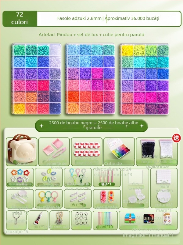 Kit DIY cu mărgele Perler – Puzzle 3D handmade pentru a alina plictiseala; dezvoltă abilități mentale, coordonarea mână-ochi și dezvoltare senzorială