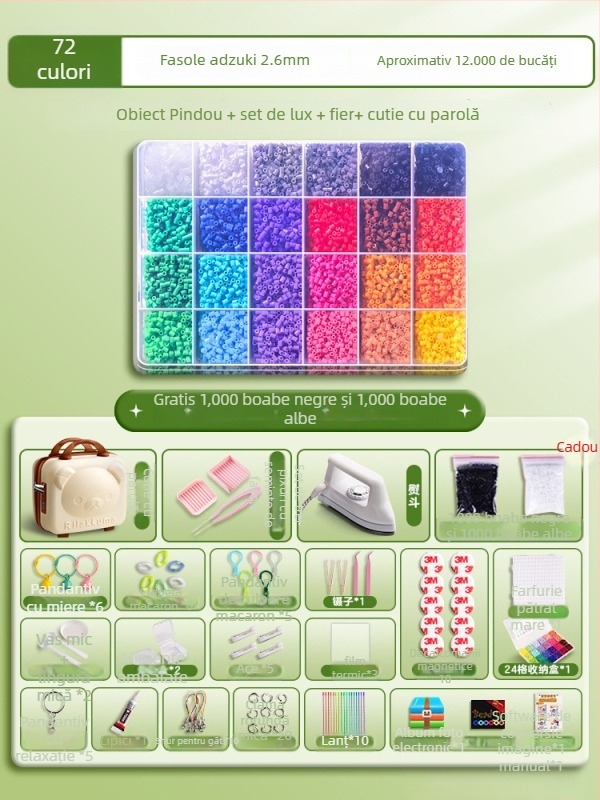 Kit DIY cu mărgele Perler – Puzzle 3D handmade pentru a alina plictiseala; dezvoltă abilități mentale, coordonarea mână-ochi și dezvoltare senzorială