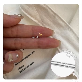 Cercei din argint 999 pentru femei, mici, cu diamant, pentru găuri la urechi, confortabili pentru somn