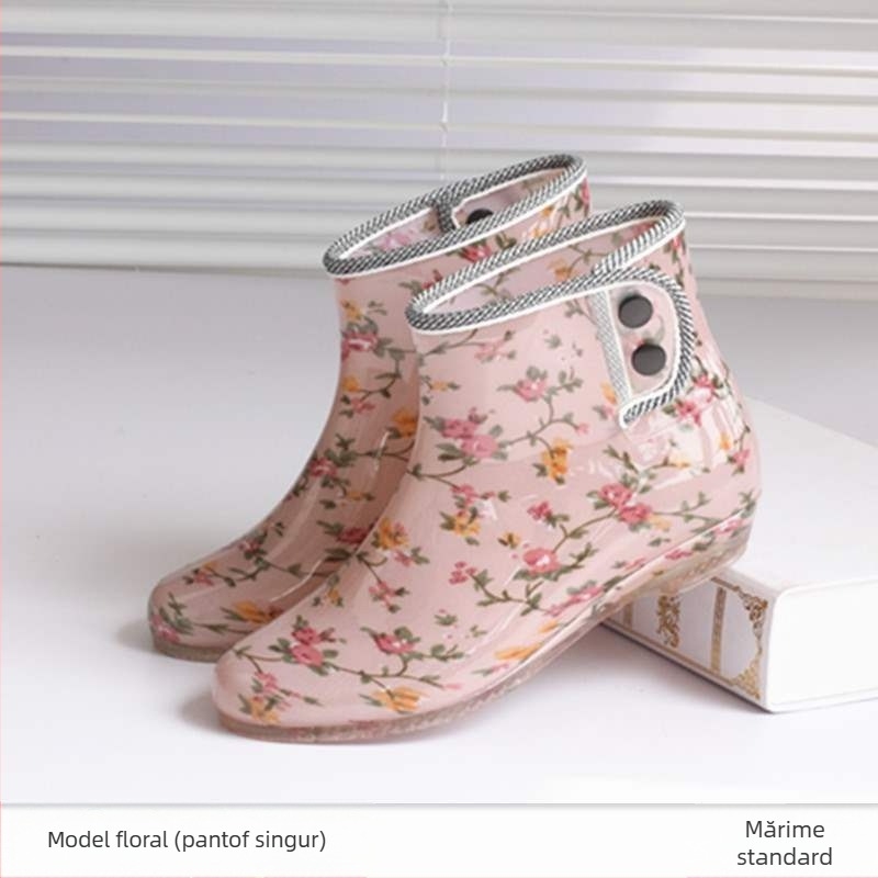 Cizme de ploaie din PVC pentru femei, căptușite cu fleece, înălțime scurtă, impermeabile, antiderapante, pantofi de grădină (partea superioară PVC; înălțime scurtă; căptușeală fleece; impermeabil; antiderapant)