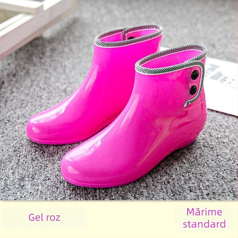 Cizme de ploaie din PVC pentru femei, căptușite cu fleece, înălțime scurtă, impermeabile, antiderapante, pantofi de grădină (partea superioară PVC; înălțime scurtă; căptușeală fleece; impermeabil; antiderapant)