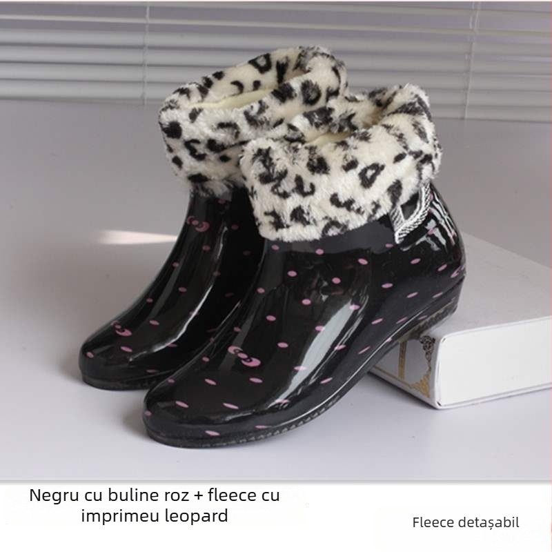 Cizme de ploaie din PVC pentru femei, căptușite cu fleece, înălțime scurtă, impermeabile, antiderapante, pantofi de grădină (partea superioară PVC; înălțime scurtă; căptușeală fleece; impermeabil; antiderapant)
