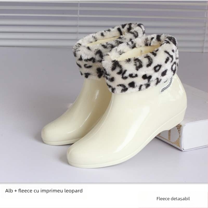 Cizme de ploaie din PVC pentru femei, căptușite cu fleece, înălțime scurtă, impermeabile, antiderapante, pantofi de grădină (partea superioară PVC; înălțime scurtă; căptușeală fleece; impermeabil; antiderapant)