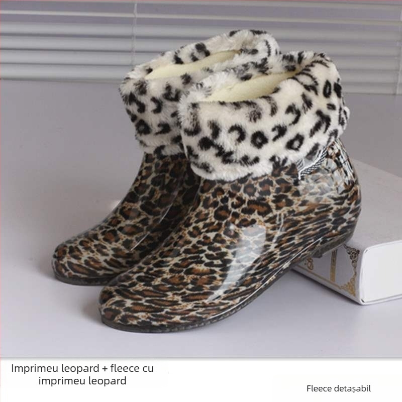 Cizme de ploaie din PVC pentru femei, căptușite cu fleece, înălțime scurtă, impermeabile, antiderapante, pantofi de grădină (partea superioară PVC; înălțime scurtă; căptușeală fleece; impermeabil; antiderapant)