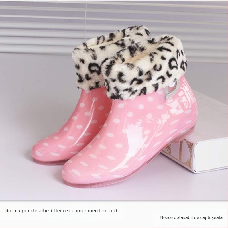 Cizme de ploaie din PVC pentru femei, căptușite cu fleece, înălțime scurtă, impermeabile, antiderapante, pantofi de grădină (partea superioară PVC; înălțime scurtă; căptușeală fleece; impermeabil; antiderapant)