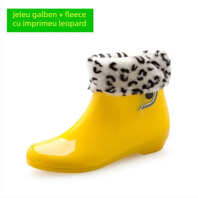 Cizme de ploaie din PVC pentru femei, căptușite cu fleece, înălțime scurtă, impermeabile, antiderapante, pantofi de grădină (partea superioară PVC; înălțime scurtă; căptușeală fleece; impermeabil; antiderapant)