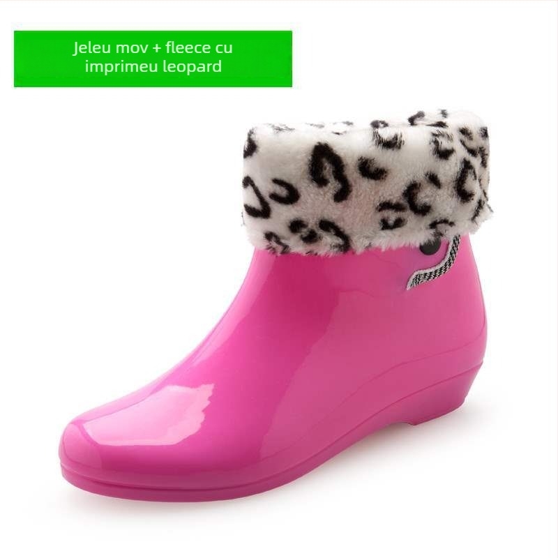Cizme de ploaie din PVC pentru femei, căptușite cu fleece, înălțime scurtă, impermeabile, antiderapante, pantofi de grădină (partea superioară PVC; înălțime scurtă; căptușeală fleece; impermeabil; antiderapant)