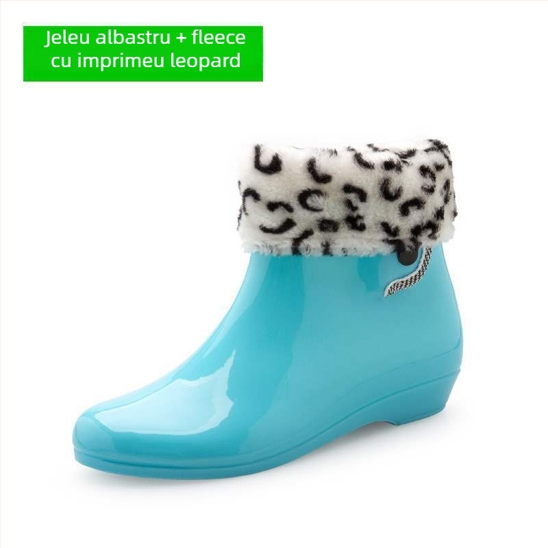 Cizme de ploaie din PVC pentru femei, căptușite cu fleece, înălțime scurtă, impermeabile, antiderapante, pantofi de grădină (partea superioară PVC; înălțime scurtă; căptușeală fleece; impermeabil; antiderapant)