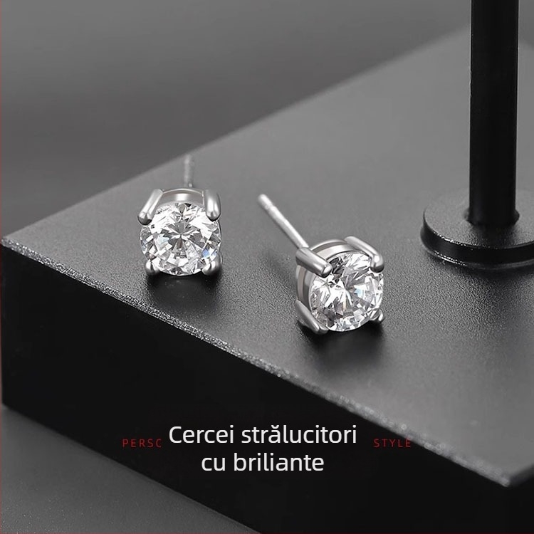 Cercei pentru bărbați din argint 925, design geometric minimalist