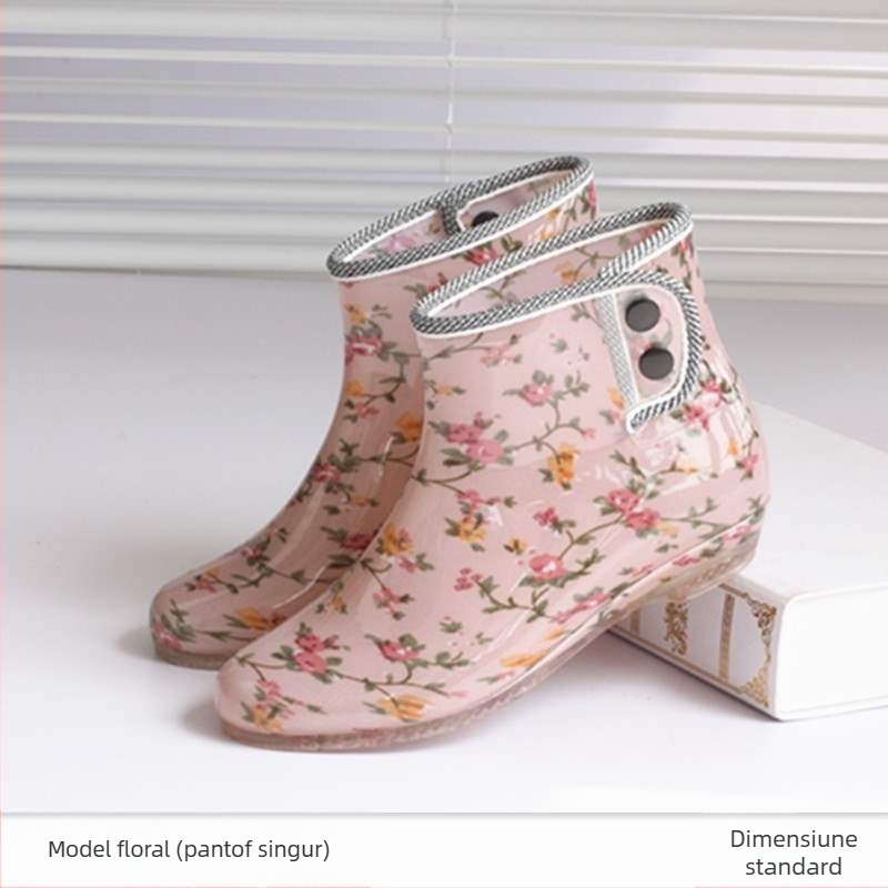 Ghete de ploaie pentru femei, partea superioară din PVC, impermeabile, căptuțite cu fleece, talpă antiderapantă, înălțime mică