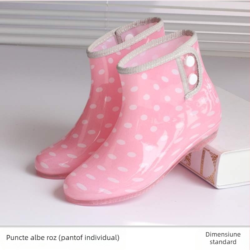Ghete de ploaie pentru femei, partea superioară din PVC, impermeabile, căptuțite cu fleece, talpă antiderapantă, înălțime mică