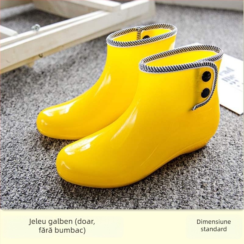 Ghete de ploaie pentru femei, partea superioară din PVC, impermeabile, căptuțite cu fleece, talpă antiderapantă, înălțime mică