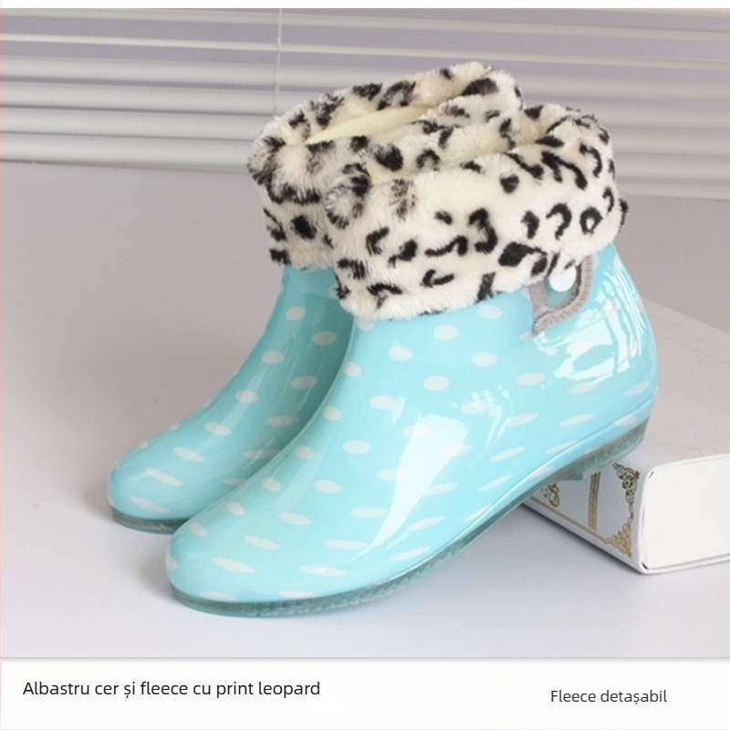 Ghete de ploaie pentru femei, partea superioară din PVC, impermeabile, căptuțite cu fleece, talpă antiderapantă, înălțime mică