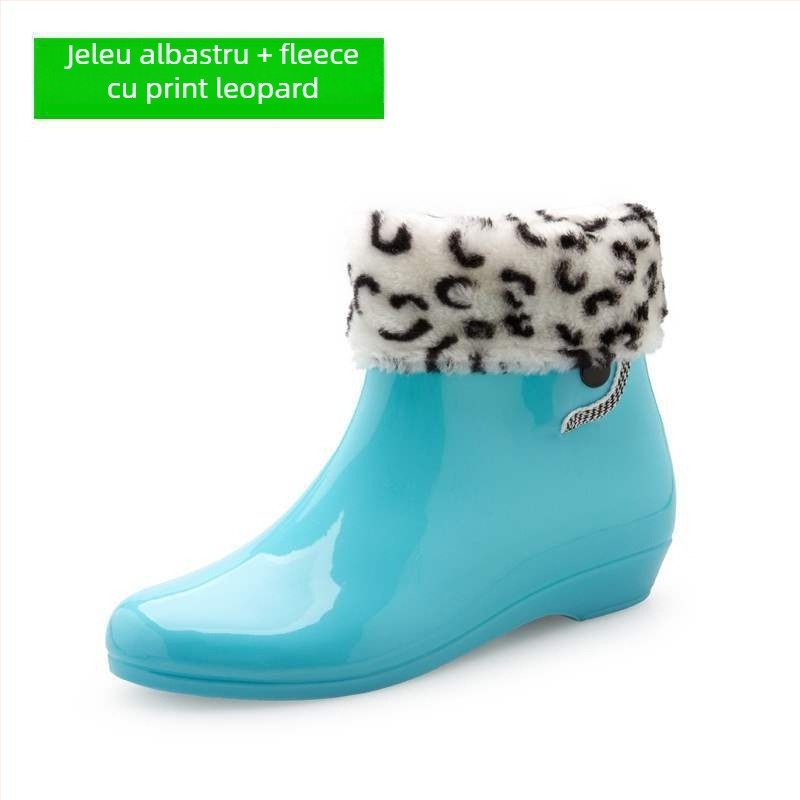 Ghete de ploaie pentru femei, partea superioară din PVC, impermeabile, căptuțite cu fleece, talpă antiderapantă, înălțime mică