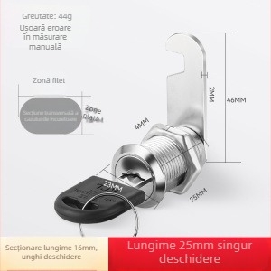 Cilindru de încuietoare pentru fișiere și dulapuri metalice — Model M-75, aliaj de zinc, stil modern minimalist