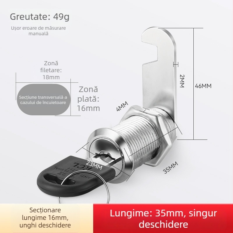 Cilindru de încuietoare pentru fișiere și dulapuri metalice — Model M-75, aliaj de zinc, stil modern minimalist