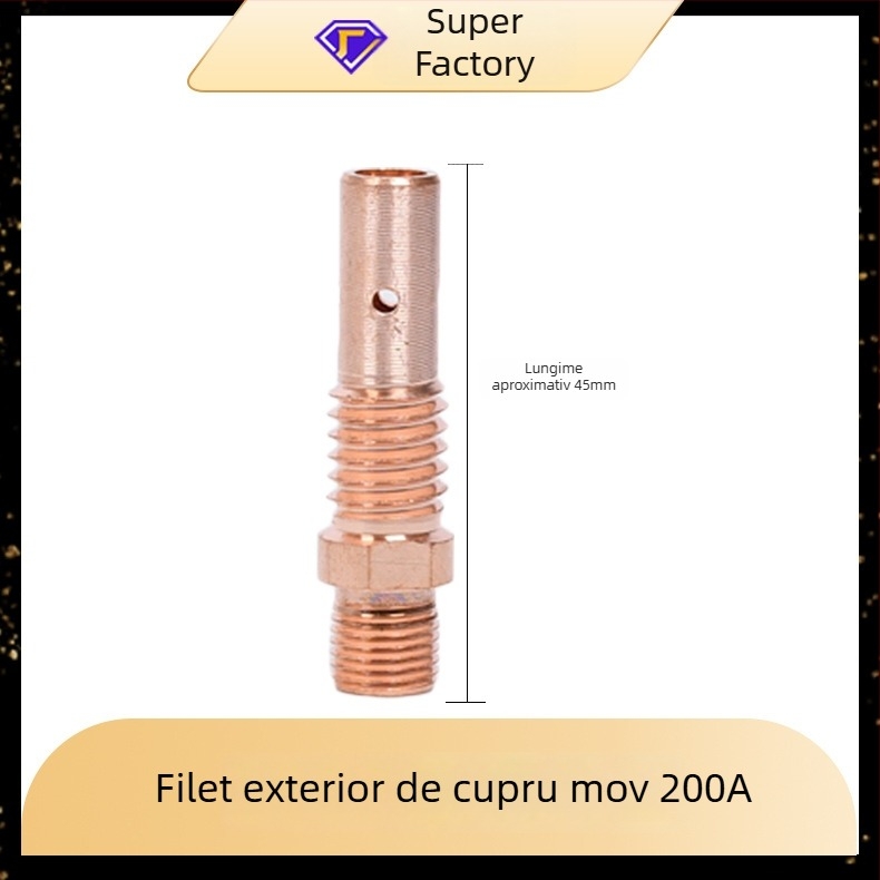 Bară de conectare pentru sudură cu gaz, 200A/350A/500A, filet interior și exterior, alamă și cupru