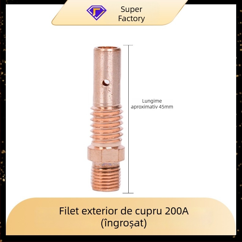 Bară de conectare pentru sudură cu gaz, 200A/350A/500A, filet interior și exterior, alamă și cupru