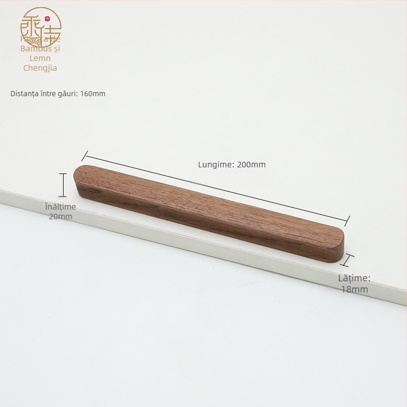 Mâner din lemn pentru ușă de dulap și sertar, din fag și nuc negru, lemn masiv, stil modern minimalist, distanțe între găuri de montaj 64/96/128/160/192 mm